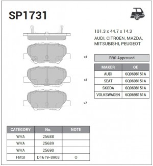 Колодки тормозные MITSUBISHI Outlander (12-) задние (4шт.) SANGSIN SP1731 SANGSIN