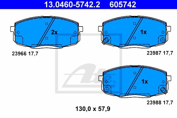 13.0460-5742.2 1038 02 !колодки дисковые п.\ Kia Carens II 1.6-1.9CRDi 02> 13.0460-5742.2 ATE