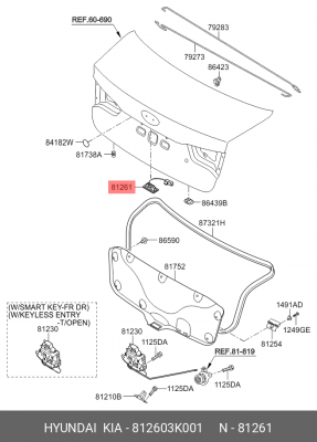 Кнопка открывания багажника HYUNDAI Elantra (12-) OE 812603K001 HYUNDAI KIA