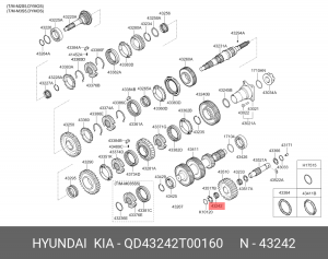 Подшипник КПП HYUNDAI HD65,78 (M035S5) вала вторичного 1-й передачи игольчатый O QD43242T00160 HYUNDAI KIA