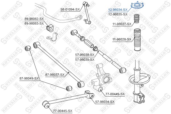 опора амортизатора заднего правого!\ Toyota Celica all 93-99 12-98034-SX STELLOX