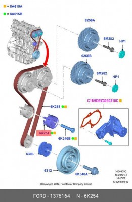 ролик натяжной ремня ГРМ!\ Ford Focus/Fiesta/Fusion 1.25/1.4/1.6 01> 1376164 FORD