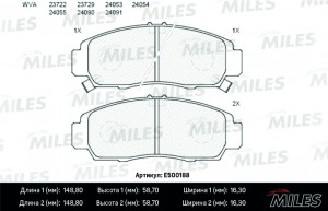 Колодки тормозные передние (Смесь CERAMIC серия PRO) HONDA CIVIC 01-05/FR-V 1.7- E500188 MILES