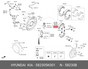 Цилиндр тормозной передний HYUNDAI HD78 дв.D4GA правый (вниз) OE 582305K001 HYUNDAI KIA