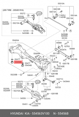Сайлентблок KIA Optima (11-) задней балки №2 OE 554563V100 HYUNDAI KIA