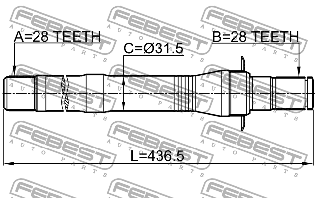 Полуось правая 28X436.8X28 1212-CM10MT4WD FEBEST