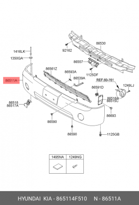 Бампер HYUNDAI Porter 2 (12-) передний OE 865114F510 HYUNDAI KIA