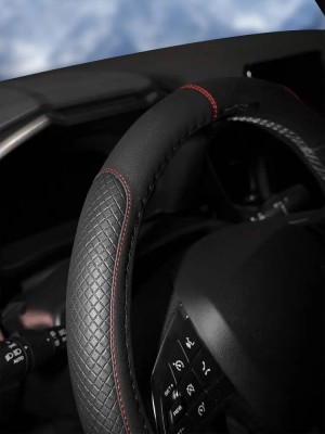 Оплетка на руль, искусст. кожа, с тиснением ромб , черная, красн. прошивка, 38 с AWS-LI-20M AIRLINE