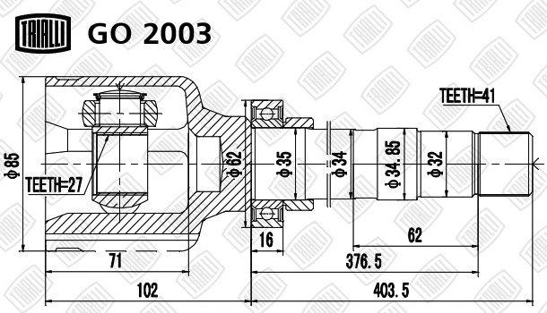 ШРУС Fiat Ducato (06-) 1375 кг. (внутр. прав.) (GO 2003) GO2003 TRIALLI