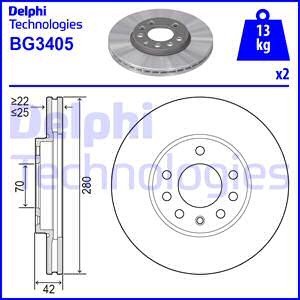 Диск тормозной передний OPEL ASTRA G/H, MERIVA, ZAFIRA A/B 280мм BG3405 BG3405 DELPHI