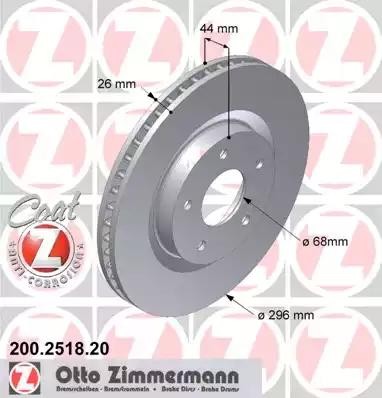 диск тормозной !перед. 296x26/44-5x114 \ Nissan Qashqai 1.6/2.0DCi 08> 200251820 ZIMMERMANN