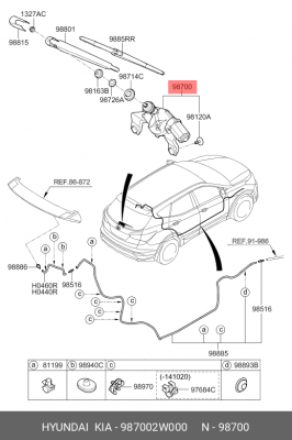 Мотор-редуктор стеклоочистителя HYUNDAI Santa Fe (12-) заднего OE 987002W000 HYUNDAI KIA