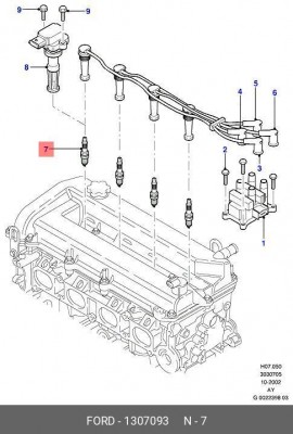 Свеча зажигания FORD Mondeo (00-07) (Duratec 1.8/2.0/3.0) OE 1307093 FORD