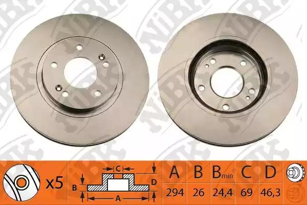 Диск тормозной HYUNDAI SANTA FE (SM) 2.0-2.7 01- передний D294мм RN1209 RN1209 NIBK