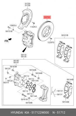 Диск тормозной KIA Sorento (15-) передний (1шт.) OE 517122W000 HYUNDAI KIA