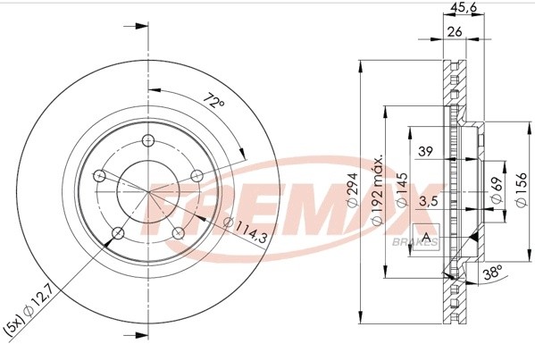 диск тормозной передний!\ Chrysler Sebring/Caliber, Jeep Compass/Patriot 1.8-2.4 BD4644 FREMAX