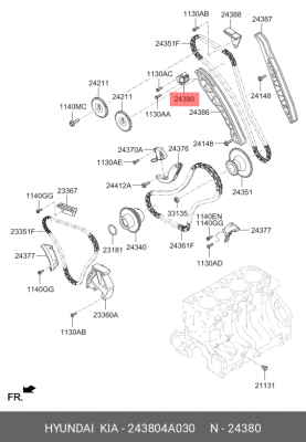 Натяжитель цепи ГРМ HYUNDAI Porter 2 дв.D4CB,Starex H-1 (2.5) KIA Sorento (2.5)  24380-4A030 HYUNDAI KIA