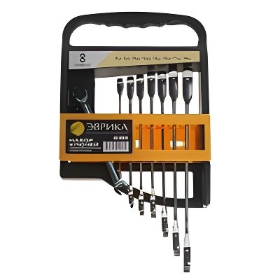Набор ключей комбинированных 6-19мм трещоточных 8 предметов в холдере ЭВРИКА ER-20619 EVRIKA