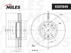 Диск тормозной CITROEN C4 Picasso 13-/PEUGEOT 308 13-/508 11- передний D 304мм.  K001945 MILES