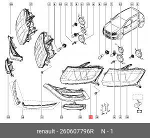 фара передняя левая!\ Renault Logan II 14> 260607796R RENAULT