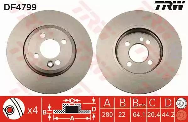 Диск тормозной передний MINI (R56) (280мм) DF4799 DF4799 TRW