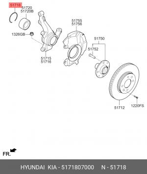 Кольцо стопорное HYUNDAI Solaris (11-) KIA Rio (06-) подшипника ступицы передней 5171807000 HYUNDAI KIA