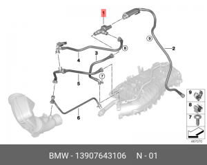 Клапан BMW 1 (F20) вентиляции бака топливного OE 13 90 7 643 106 BMW