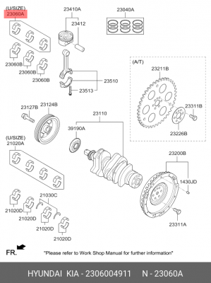 КОМПЛЕКТ ПОДШИПНИКОВ СКОЛЬЖЕНИЯ ШАТУНА (4ШТ) 2306004911 HYUNDAI KIA
