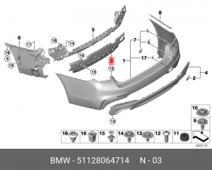 Кронштейн заднего бампера 51128064714 51 12 8 064 714 BMW