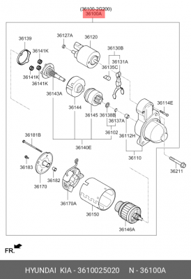 Стартер HYUNDAI Sonata NF (04-),Starex H-1 (08-) (2.0/2.4) OE 3610025020 HYUNDAI KIA
