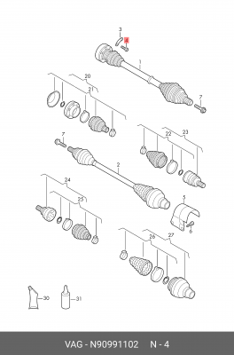 Болт крепежный ШРУСа внутреннего VAG+Skoda /M10x52mm N 909 911 02 N 909 911 02 VAG