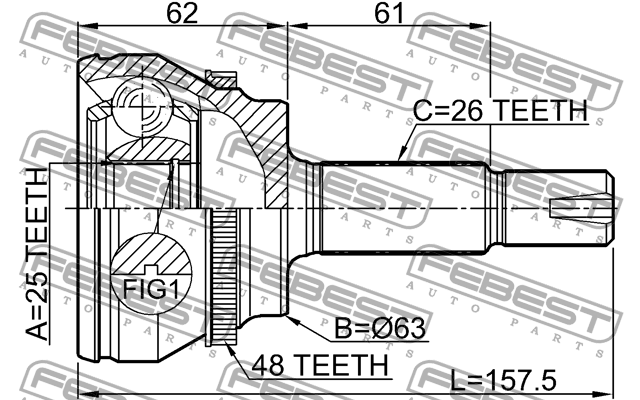 ШРУС внешний 25X63X26 TOYOTA COROLLA VERSO R10 2004-2009 0110-ZNRA48 0110ZNRA48 FEBEST