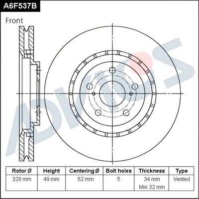 Диск тормозной пер. ADVICS A6F537B A6F537B ADVICS