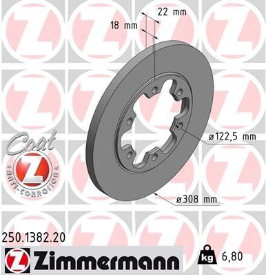 диск тормозной !задн. 308x18/22-6x148 \ Ford Transit V363 2.0EcoBlue 4x4/RWD 16> 250.1382.20 ZIMMERMANN