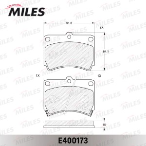 Колодки тормозные передние (без датчика) (Смесь Low-Metallic) (Kia Rio 00-05, Ma E400173 MILES