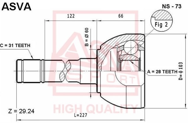 ШРУС наружный 28x60x31 NS-73 ASVA