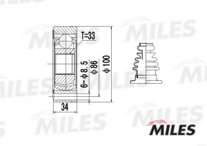 ШРУС внутренний AUDI A3/VW G2/G3/POLO/PASSAT/SKODA OCTAVIA/SEAT TOLEDO 1.6-2.8 8 GA10009 MILES