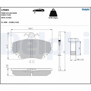 LP885 колодки дисковые п.\ Renault Megane 1.4/2.0/1.9D 96>/Logan 07> LP885 DELPHI