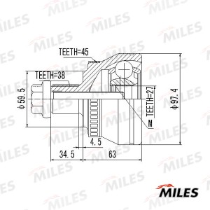 ШРУС наружный AUDI A4 1.8-3.0 00- (с ABS) (GKN 304335) GA20029 GA20029 MILES