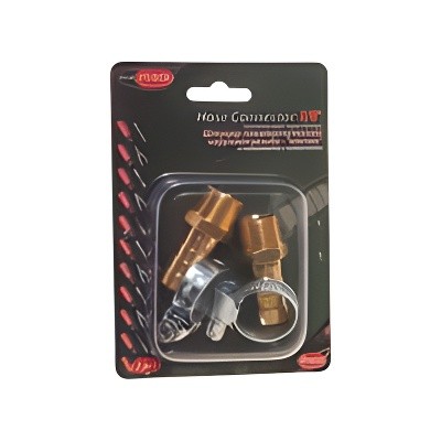 Переходник для компрессора M3/8" наружная резьба "елочка" 12мм с хомутами в блис RFMH0608 ROCK FORCE