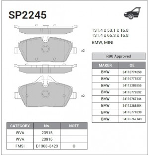 Колодки тормозные дисковые BMW E81/E82/E87/E88, Mini One 1.6i-2.0i/1.8D 04 SP224 SP2245 SANGSIN