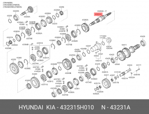 Вал КПП HYUNDAI HD65,72,78,County дв.D4DB,D4DD (M035S5) вторичный OE 432315H010 HYUNDAI KIA