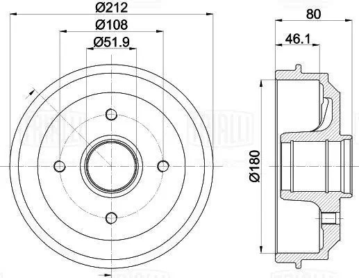 Барабан тормозной без подшипника d=212 TF 226791 TRIALLI