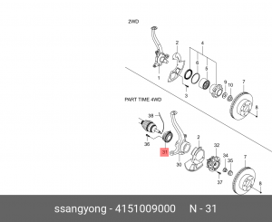 Муфта SSANGYONG Actyon (06-),Kyron (05-),Rexton (06-) включения полного привода  4151009000 SSANG YONG
