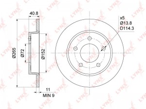 Диск тормозной задний (265x11) подходит для MAZDA 3(BK/L) 1.4-2.2D 03 BN-1065 BN-1065 LYNXAUTO