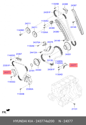 Успокоитель цепи HYUNDAI Porter 2 дв.D4CB,H-1 (2.5) KIA Sorento (2.5) насоса топ 243774A200 HYUNDAI KIA