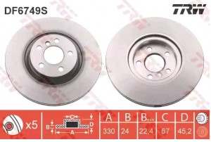 Диск тормозной BMW X1 (F48) (14-) передний (1шт.) TRW DF6749S TRW