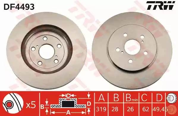 Диск тормозной передний LEXUS RX300-350-400h (2003-2008) DF4493 DF4493 TRW