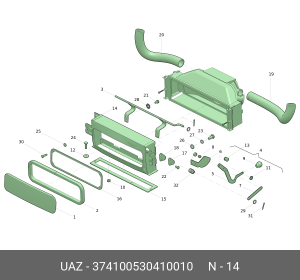 Короб УАЗ-3741 вентиляции передка в сборе (ОАО УАЗ) 374100530410010 UAZ UAZ