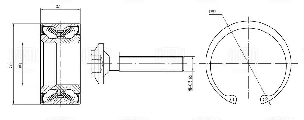 Подшипник ступицы передней (подшипник/винт/кольцо 2 шт.) CS1873 TRIALLI